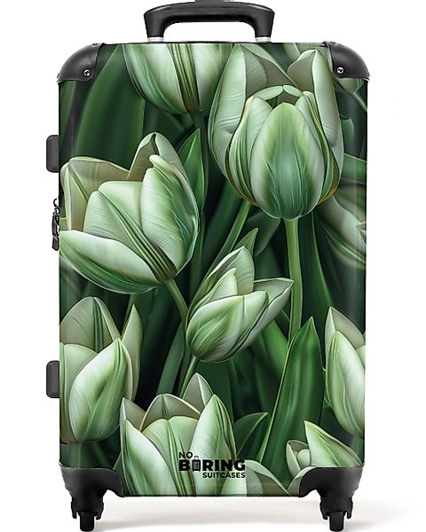 NoBoringSuitcases.com© Hartschalen-Trolley Grün mit weißen Tulpen günstig online kaufen