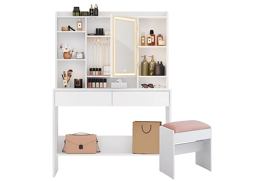 VASAGLE Schminktisch mit LED-Beleuchtung, 3 Farben mit Einstellbarer Hellig günstig online kaufen