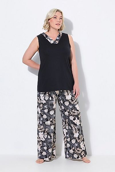 Ulla Popken Pyjama Pyjama Blätter V-Ausschnitt ärmellos Taschen günstig online kaufen