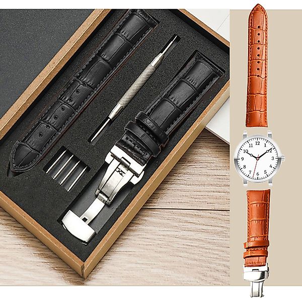Jibenhome Wechselarmband Leder Uhrenarmband mit Geschenkbox,Edelstahl-Schna günstig online kaufen