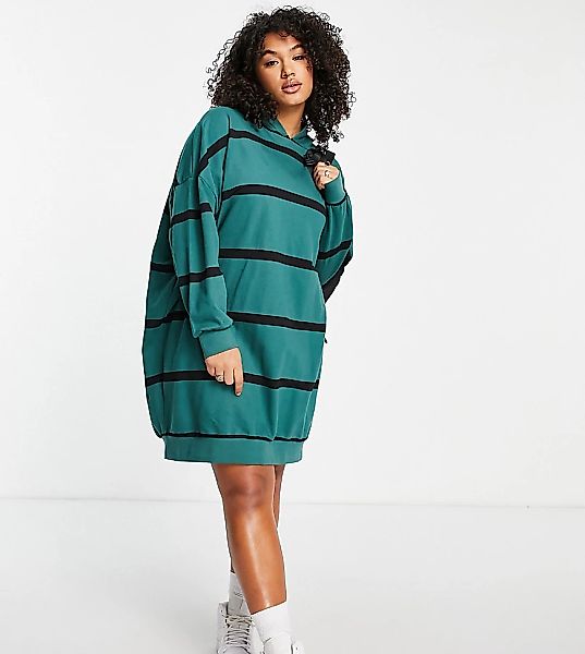 ASOS DESIGN Curve – Kurzes Sweatshirt-Kleid in Khaki und Schwarz mit Kapuze günstig online kaufen