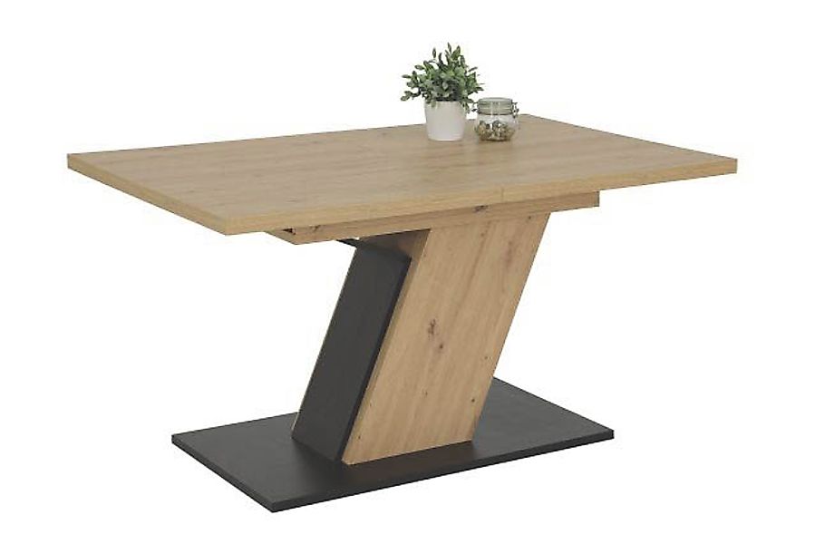Säulentisch ausziehbar 140-180cm JEANETTE T von Hela Artisan Eiche / Schwar günstig online kaufen