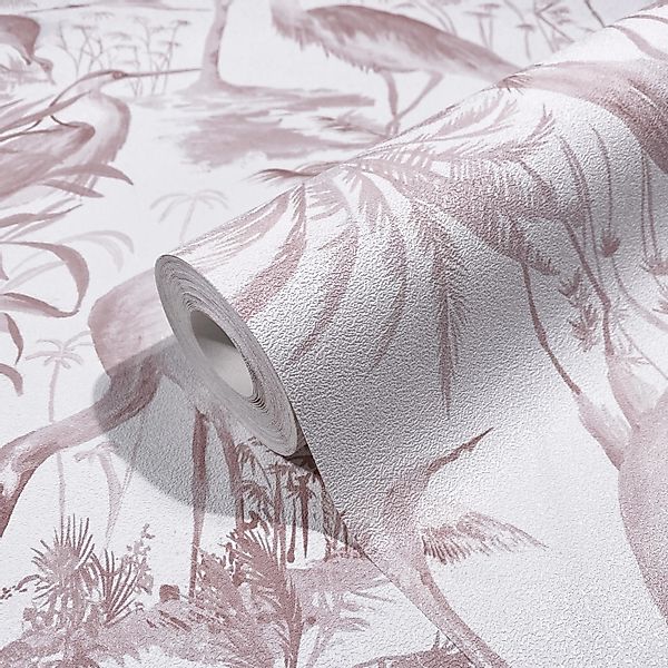 Marburg Vliestapete Flamingos und Tieren Floral Modern 10,05 x 0,53 m Weiß- günstig online kaufen