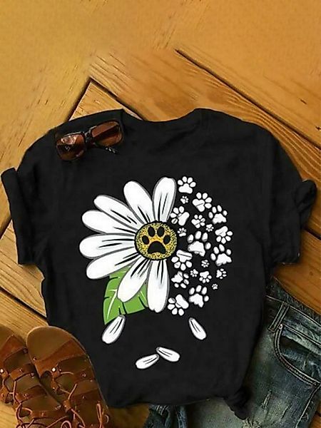 Daisy Floral Printed Kurzarm T-Shirt mit O-Ausschnitt günstig online kaufen