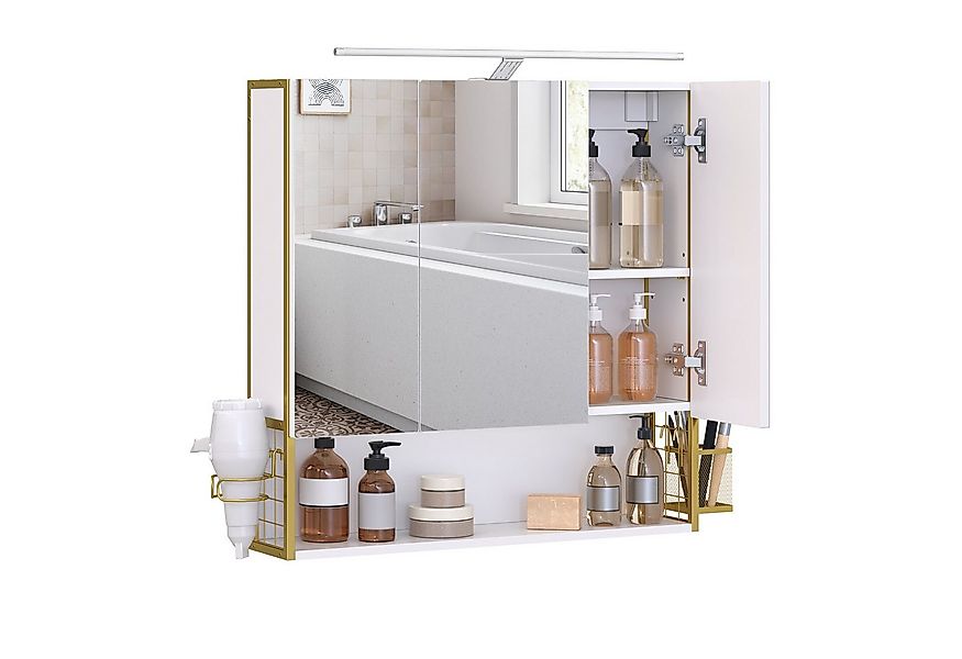 VASAGLE Spiegelschrank Badezimmerschrank Wandschrank Breite 70cm, LED-Beleu günstig online kaufen