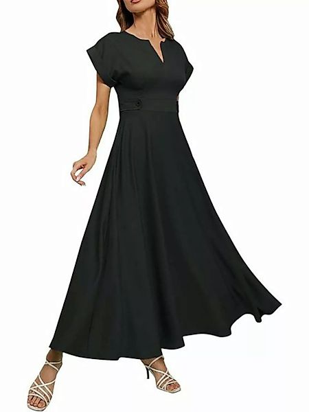FIDDY Blusenkleid Casual Kleider Einfarbig V-Ausschnitt Kurzarm Swing Kleid günstig online kaufen