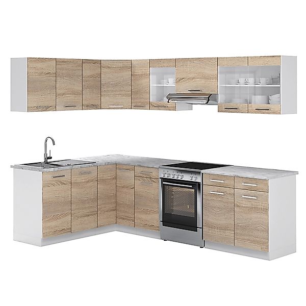 Vicco Rick Eckküche Weiß/Sonoma 267 x 167 cm AP MarmorRick günstig online kaufen