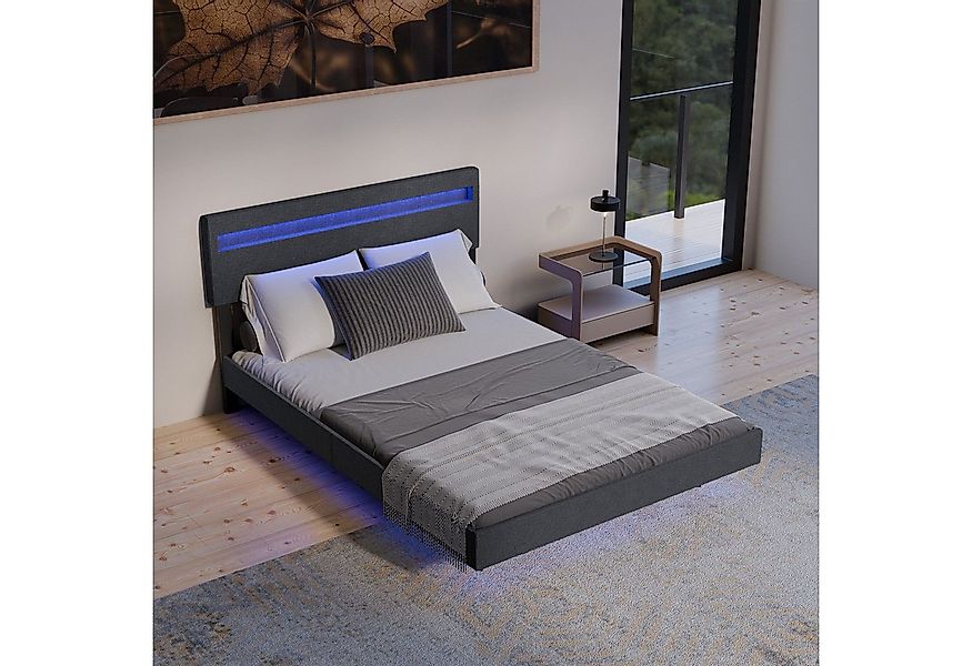 Juskys Polsterbett Lissabon, LED-Beleuchtung, Leinen, verstellbares Kopftei günstig online kaufen
