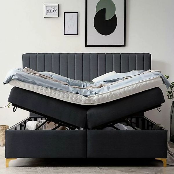 BettCo Stauraumbett Boxspringbett mit Bettkasten Paris (in Schwarz Webstoff günstig online kaufen