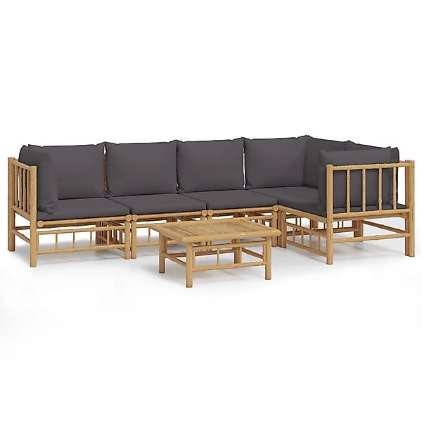 Vidaxl 6-tlg. Garten-lounge-set Mit Dunkelgrauen Kissen Bambus günstig online kaufen