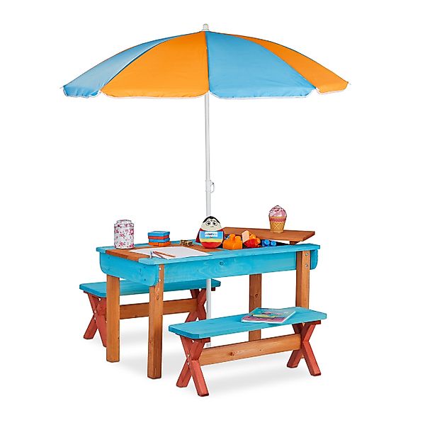 relaxdays Garten-Kindersitzgruppe Kindersitzgruppe Garten mit Sonnenschirm günstig online kaufen