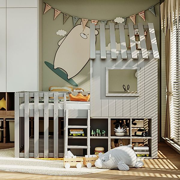 OKWISH Kinderbett Hochbett Holzbett (mit Fenster günstig online kaufen