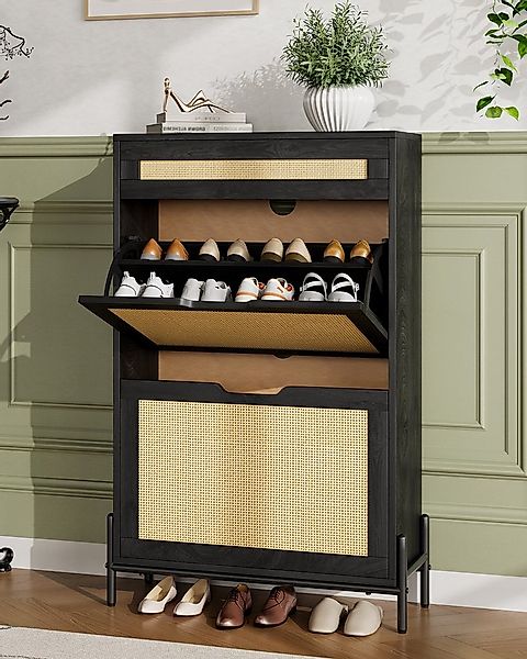 GarveeMore Schuhschrank Rattan mit 2 Flip Tür und 1 Schublade,4 Einstellbar günstig online kaufen
