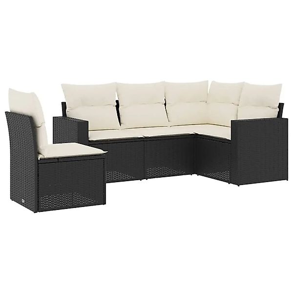 vidaXL 5-Tlg Garten-Sofagarnitur mit Kissen Schwarz Poly Rattan 3251303 günstig online kaufen