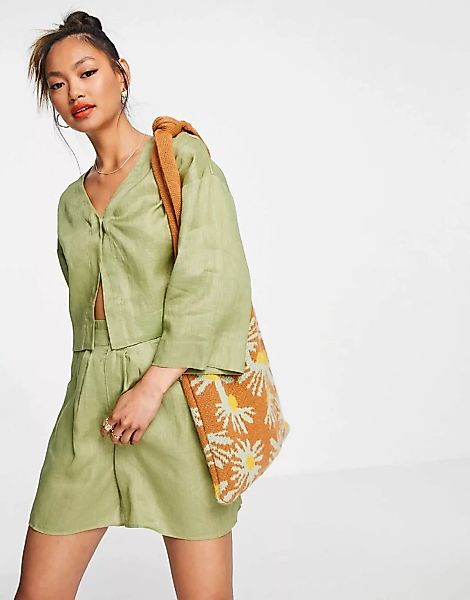 Aligne – Kurz geschnittene Jacke aus Bio-Leinen in Khaki, Kombiteil-Grün günstig online kaufen