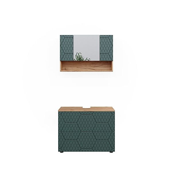 Vicco Badmöbel-Set Irma, Goldkraft Eiche/Grün, 2 günstig online kaufen