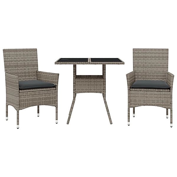 vidaXL 3-Tlg Garten-Essgruppe mit Kissen Grau Poly Rattan und Glas 3278605 günstig online kaufen
