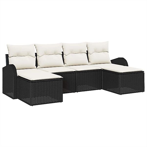 vidaXL Garten-Sofa-Set mit Kissen 6-Tlg Schwarz Weiß Poly Rattan 3354816 günstig online kaufen