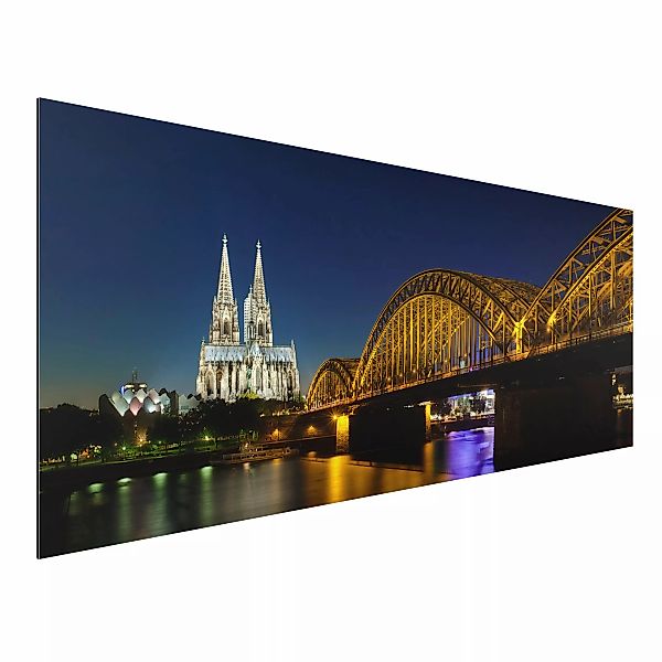 Alu-Dibond Bild - Panorama Köln bei Nacht günstig online kaufen