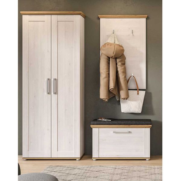 Garderoben Set Dielenmöbel Set in Weiß und Wildeichefarben (dreiteilig) günstig online kaufen