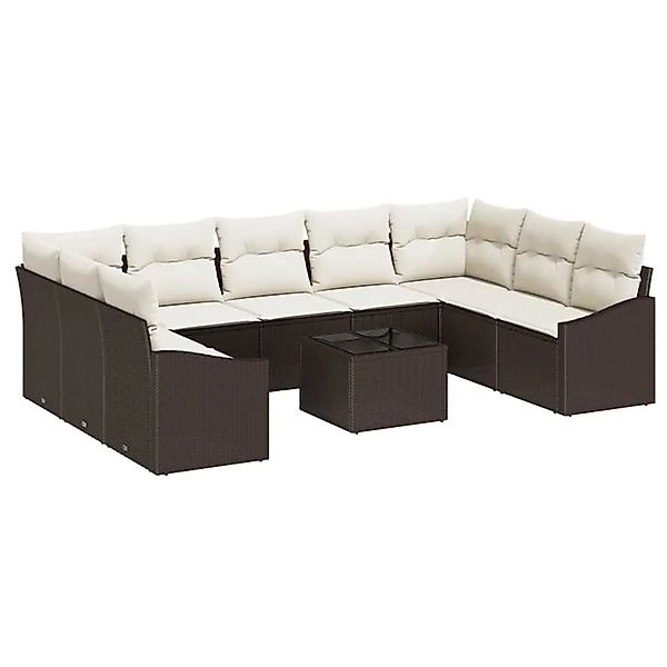 vidaXL Gartensofa-set mit Kissen 9-Tlg Braun und Creme Poly-Rattan 3355557 günstig online kaufen