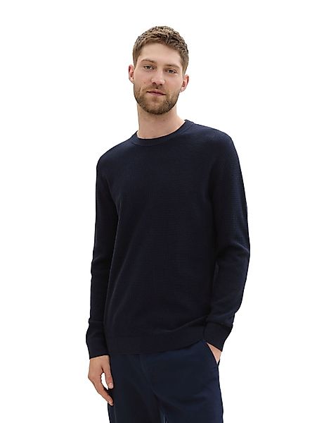 Tom Tailor Herren Rundhals Pullover STRUCTURED CREWNECK COTTON - Regular Fi günstig online kaufen