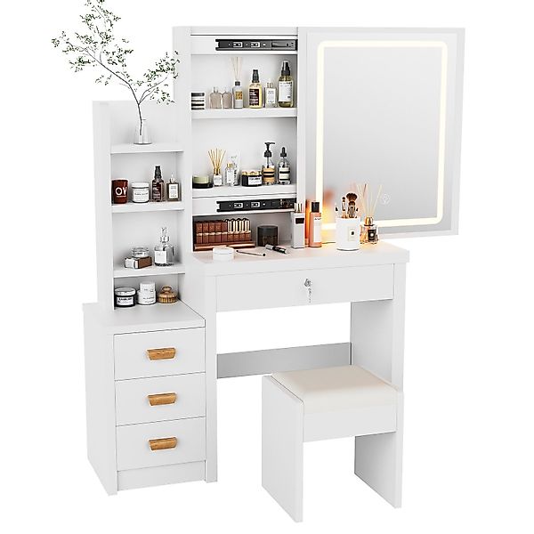 oyajia Schminktisch LED-Beleuchtung,mit Spiegel Hocker und günstig online kaufen