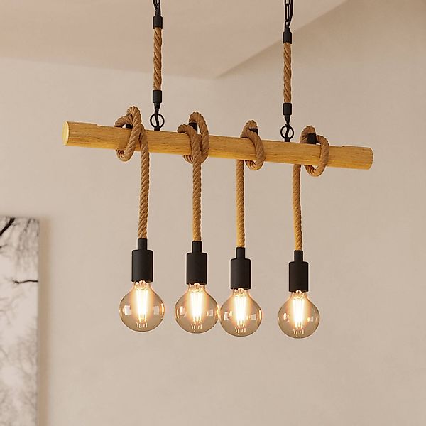 Hängeleuchte Youngstown, Länge 70 cm, schwarz/braun, 4-flg. günstig online kaufen