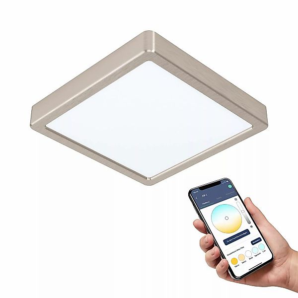 Eglo LED-Aufbauleuchte Zigbee Fueva-Z Eckig Weiß Nickel 16,5 W günstig online kaufen