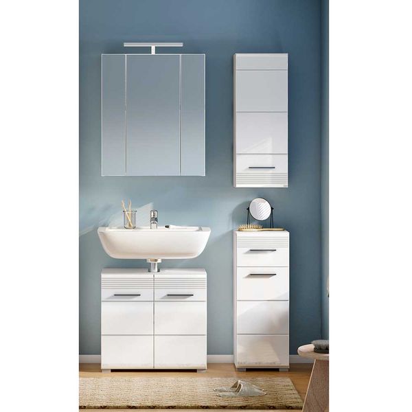 Badmöbel Set in Weiß Hochglanz 90 cm breit (vierteilig) günstig online kaufen