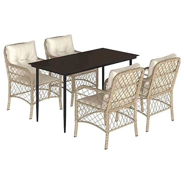 vidaXL 5-Tlg Garten-Essgruppe mit Kissen Beige Poly Rattan 3212140 günstig online kaufen