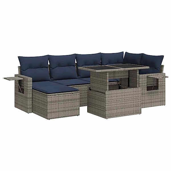 vidaXL 7-Tlg Garten-Sofagarnitur mit Kissen Grau Poly Rattan Akazie 3326512 günstig online kaufen