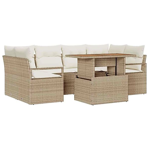 vidaXL Garten-Sofa-Set mit Speicher 7-Tlg Beige Poly Rattan 3358402 günstig online kaufen