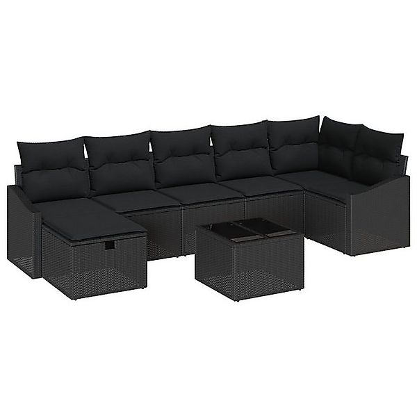 vidaXL Loungesofa 8-teiliges Garten-Sofa-Set mit Kissen Schwarz Poly Rattan günstig online kaufen