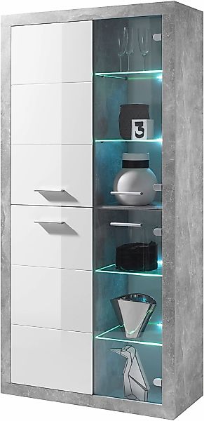 HBZ Highboard "Stone weiß Hochglanz, Wohnzimmerschrank BxHxT 92x194x37 cm", günstig online kaufen