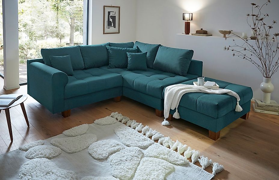 Home affaire Ecksofa "Rice L-Form, B: 216 cm" Set: Sofa & Hocker, mit 3 Zie günstig online kaufen
