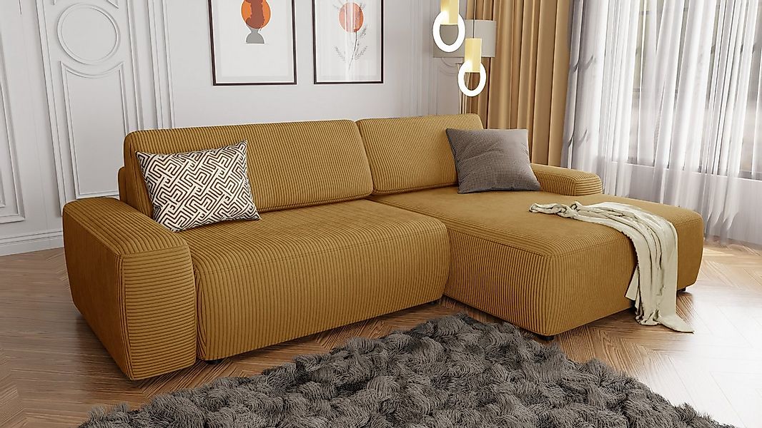 S-Style Möbel Ecksofa Asher mit Schlaffunktion und Bettkasten in Cord-Stoff günstig online kaufen