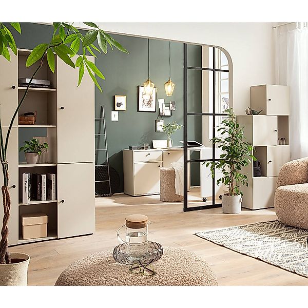 Wohnzimmer Set 4-teilig mit Kommode mit integriertem Schreibtisch beige LOR günstig online kaufen