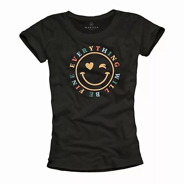MAKAYA Print-Shirt Woodstock Motiv Smile Happy Spruch Text Herz Logo Sprüch günstig online kaufen