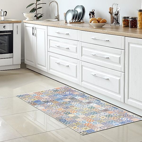 TeppichHome24 Teppich Waschbarer Küchenläufer-Teppich mit Fliesenmuster günstig online kaufen