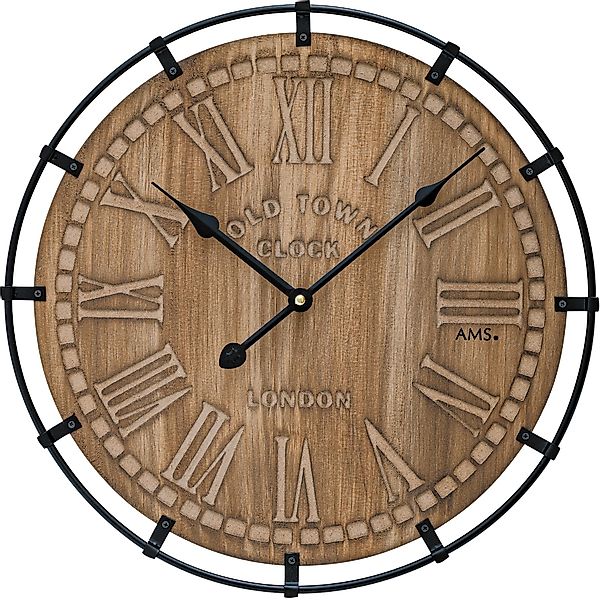 AMS Wanduhr W9616 (Quarz,Holz,Metall,Wohnzimmer,Esszimmer,Küche,Arbeitszimm günstig online kaufen