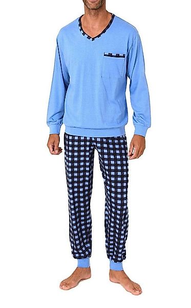 Normann Pyjama Normann Herren Schlafanzug mit Bündchen und karierter Jersey günstig online kaufen