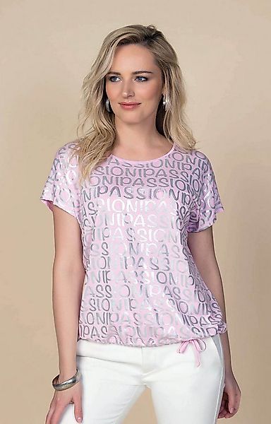 Passioni T-Shirt in Rosa, mit silbernen Markenlabel Schriftzügen und Glitze günstig online kaufen