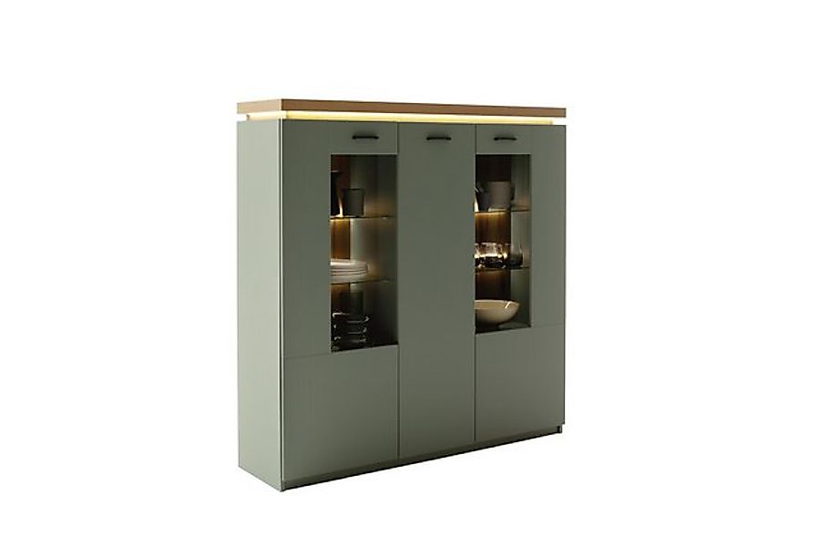 MCA furniture Stauraumvitrine 3 Türen, LED, Salbei grün/ Eichenfarben Dekor günstig online kaufen