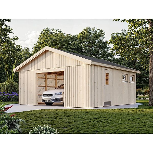 Palmako Garage Andre 28,5 m² Kit Natur Unbehandelt 557 cm x 576 cm Nordic+ günstig online kaufen