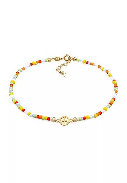 Elli Fußkette "Peace Frieden Symbol Glas Beads Bunt 925 Silber" günstig online kaufen