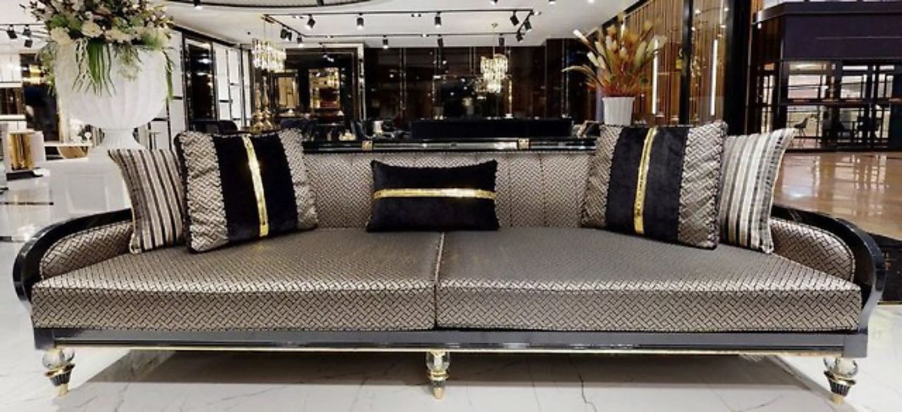 Casa Padrino Sofa Luxus Art Deco Sofa Gold / Cremefarben / Schwarz / Gold - günstig online kaufen