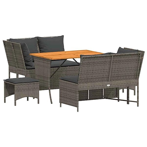 vidaXL 5-Tlg Garten-Sofagarnitur mit Kissen Grau Poly Rattan 3365346 günstig online kaufen