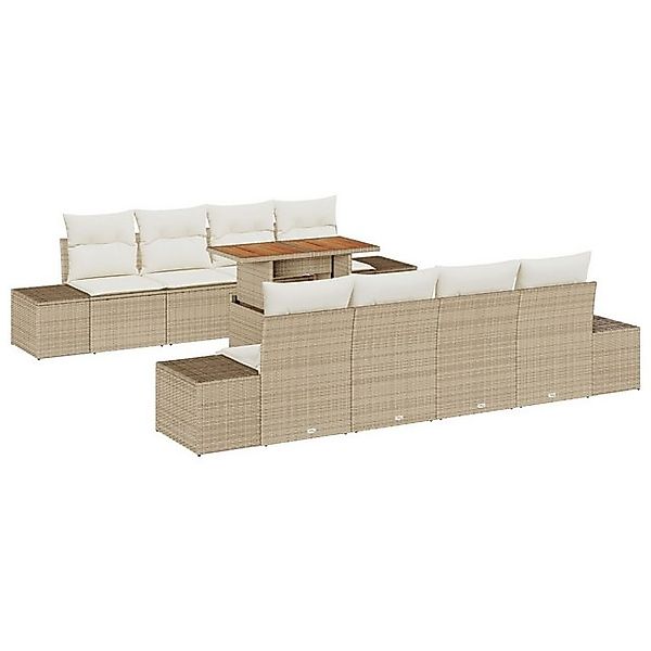 vidaXL Loungesofa 7-teiliges Garten Sofa Set mit Kissen Beige Poly Rattan, günstig online kaufen