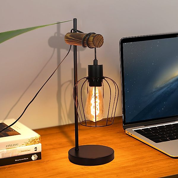 Nettlife Tischleuchte Holz Vintage E27 Tischlampe günstig online kaufen